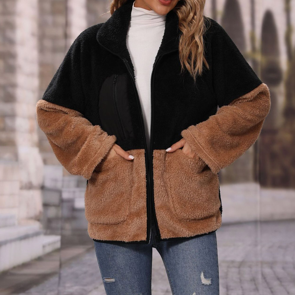 Fleece Zipper Long Sleeve Straight Winter Women's Jacket
