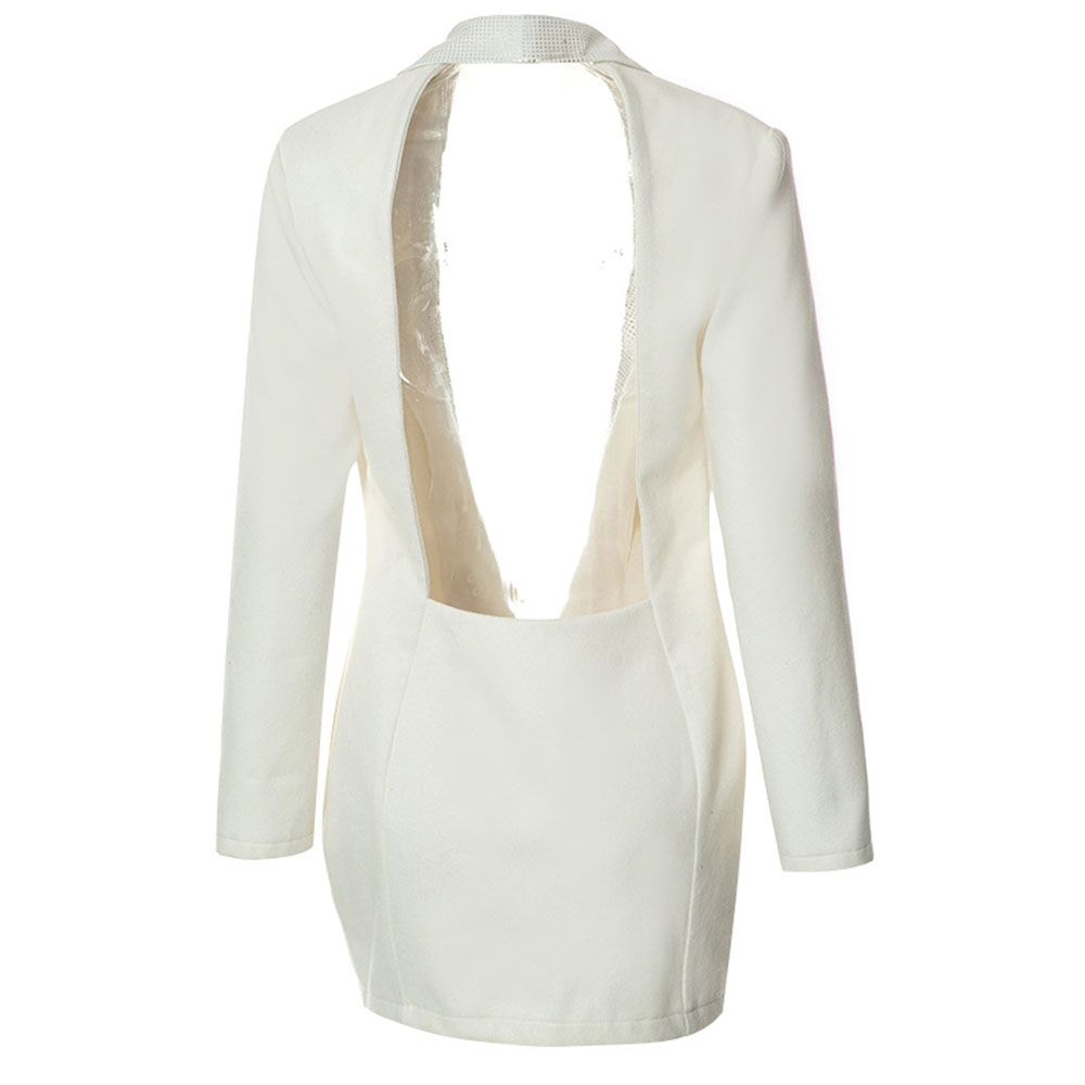 Lapel Plain Long Sleeve Mid-Length Women's Casual Blazer