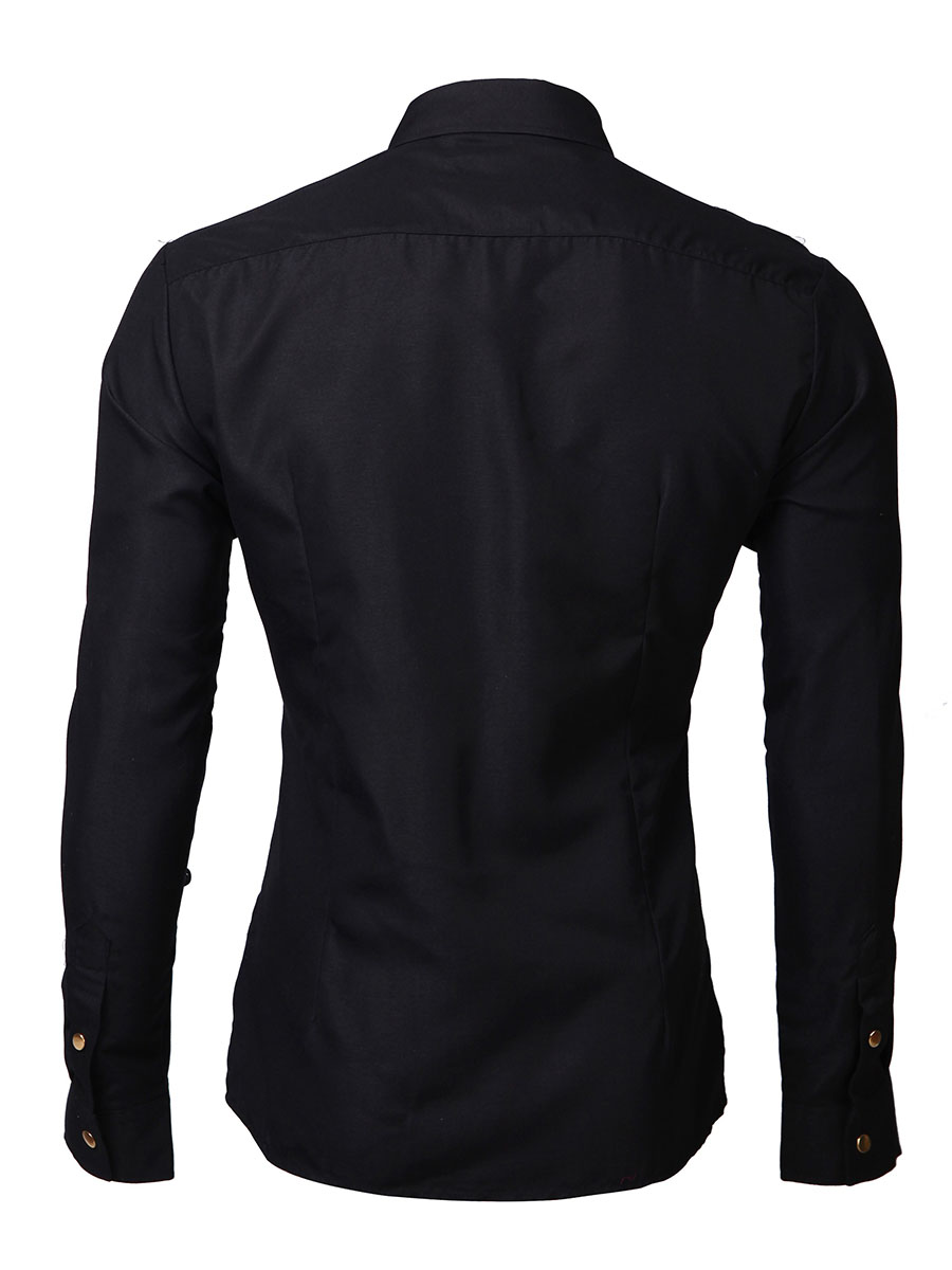 Single-Breasted Solid Color Button Down Decorated Men's Long Sleeve ...