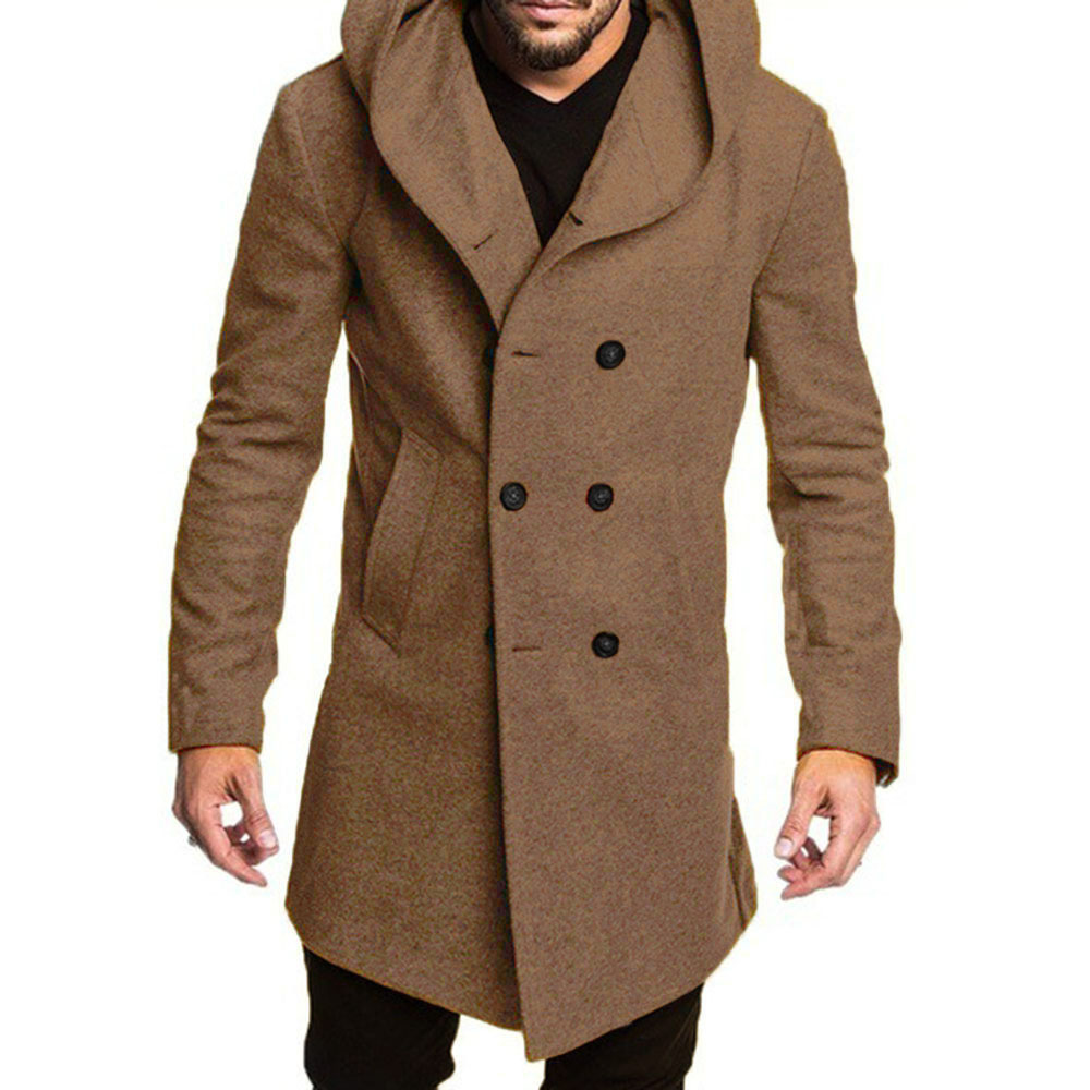 Mid-Length Hooded Plain Button A Line Men's Coat