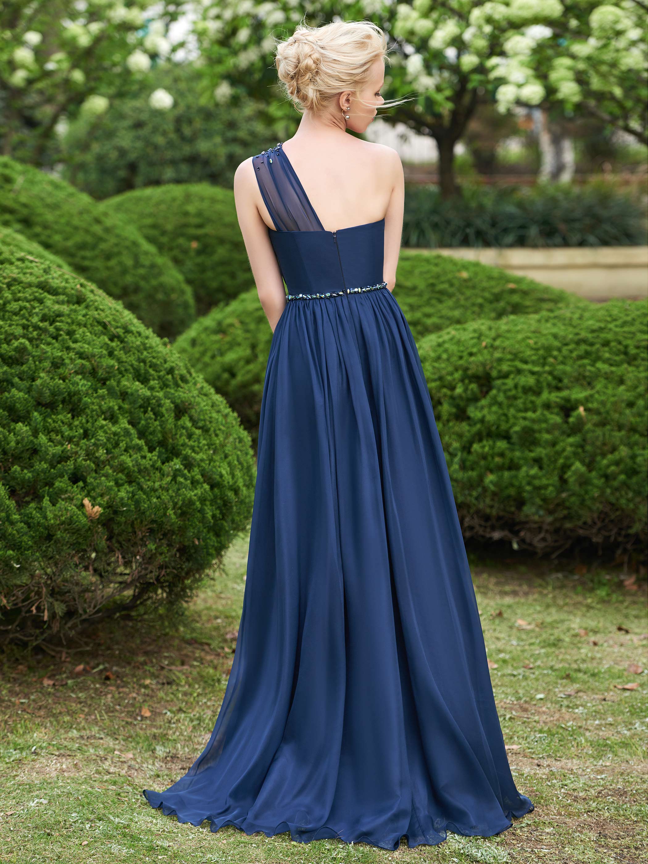 Crystal One Shoulder Floor-Length Sleeveless Evening Dress
