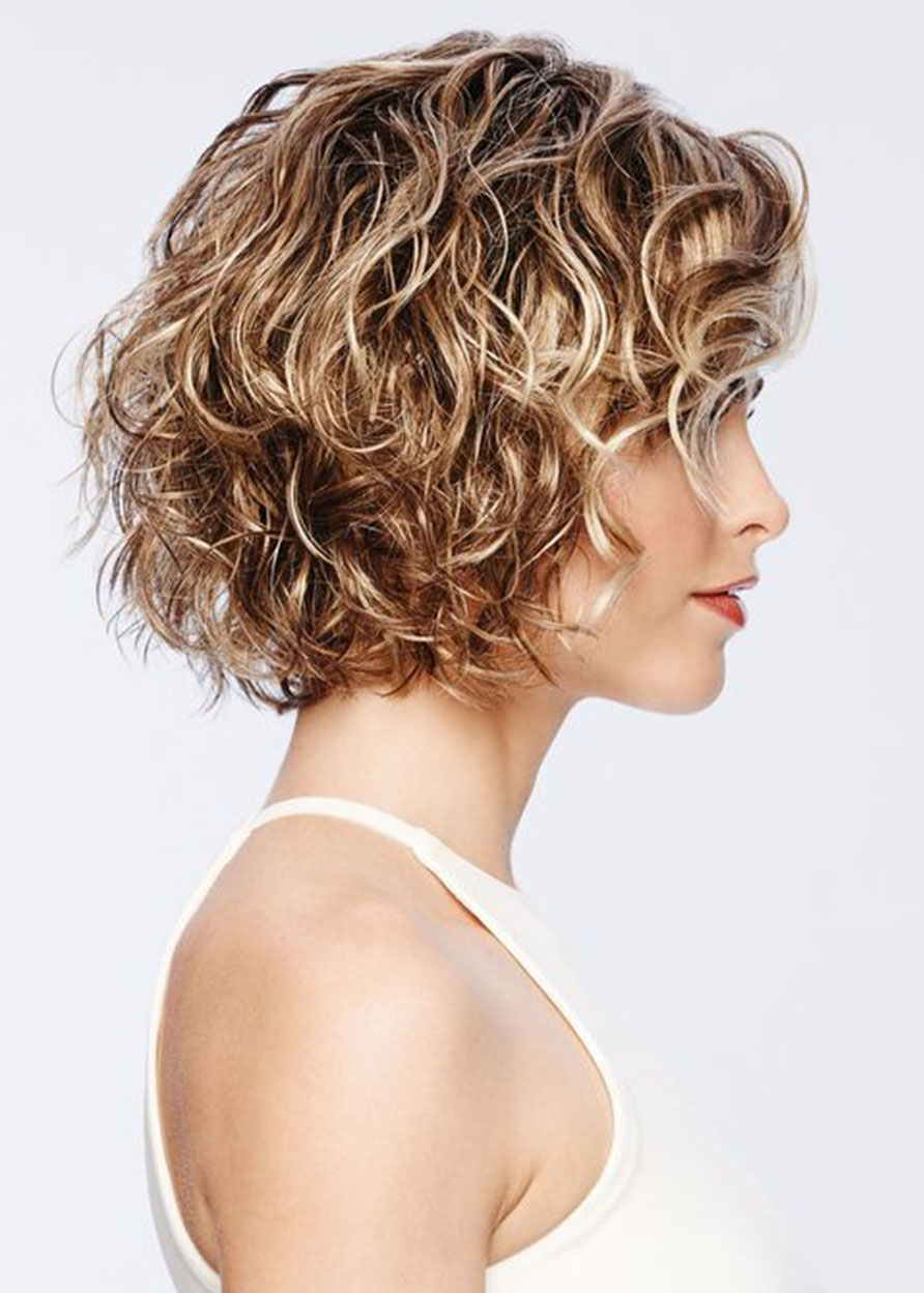 Women's Short Curly Hairstyles Blonde Color Lace Front Cap Wigs 100% Human Hair Wigs 14Inch