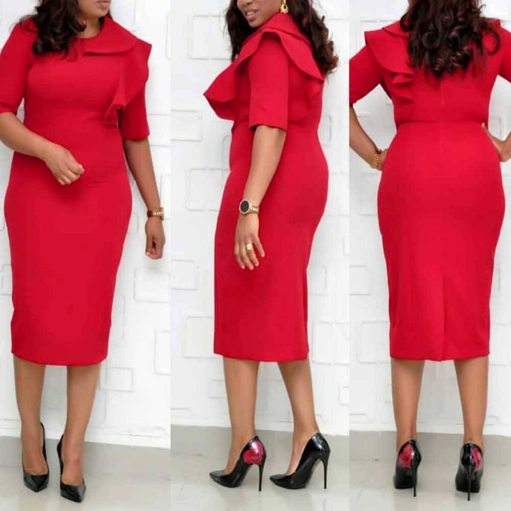 Plus Size Half Sleeve Round Neck Mid-Calf Stringy Selvedge Women's Dress