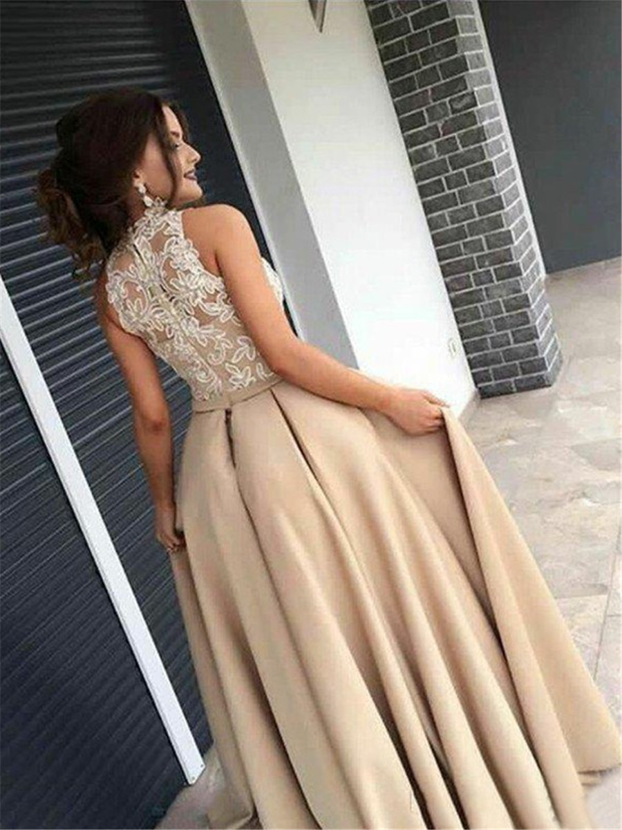 Floor-Length Appliques Sheath Column High Neck Formal Dress 2020