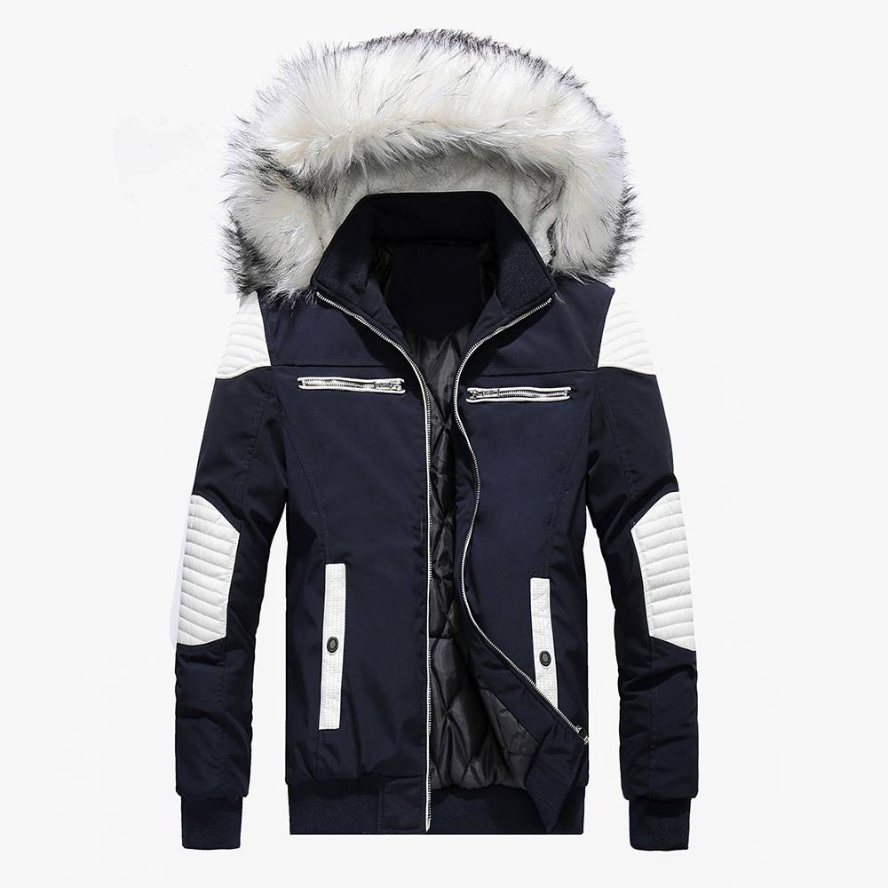 Slim Patchwork Color Block Zipper Hooded Men's Down Jacket