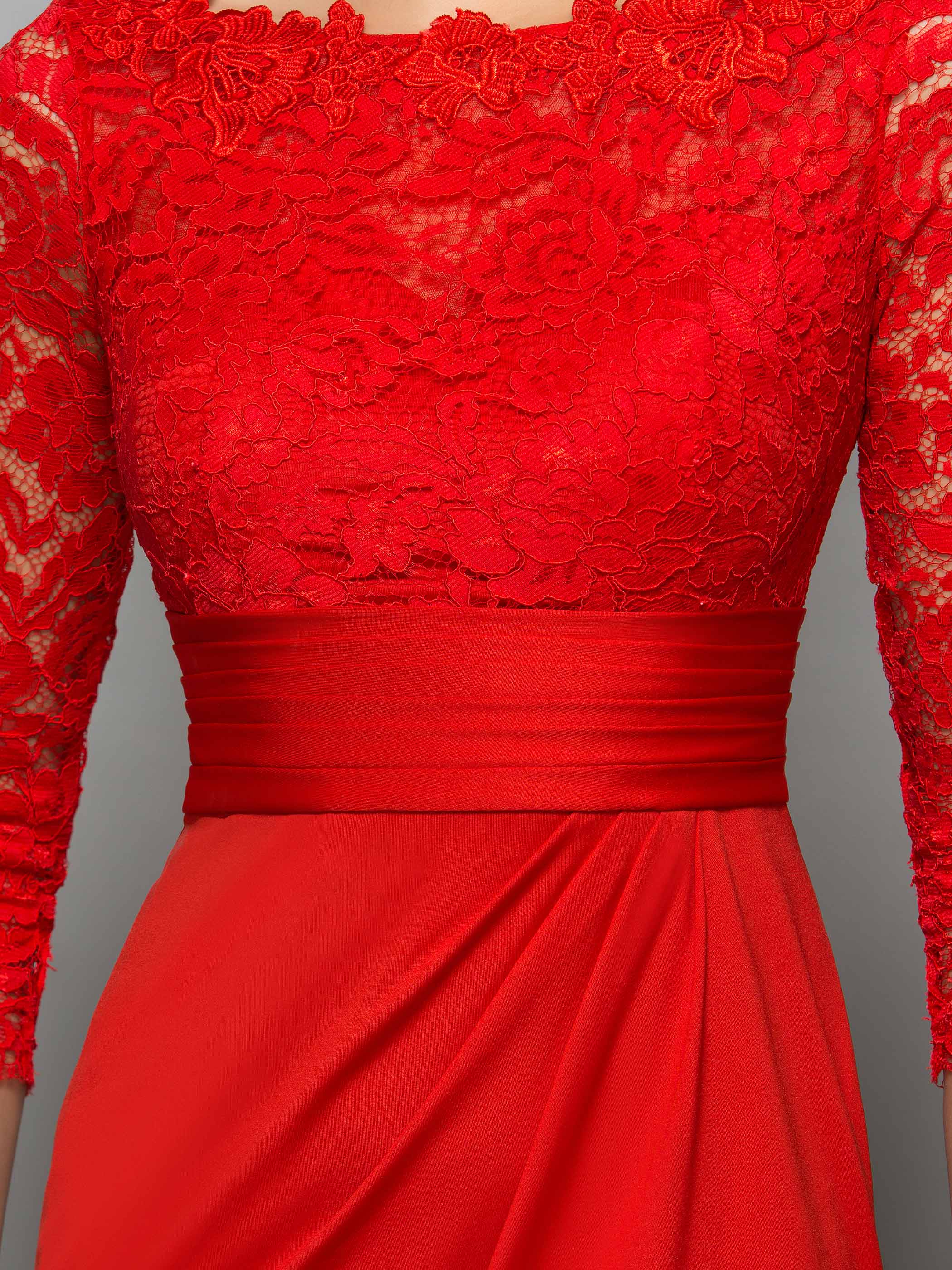 Sheath Button Lace Red Cocktail Dress with Sleeves