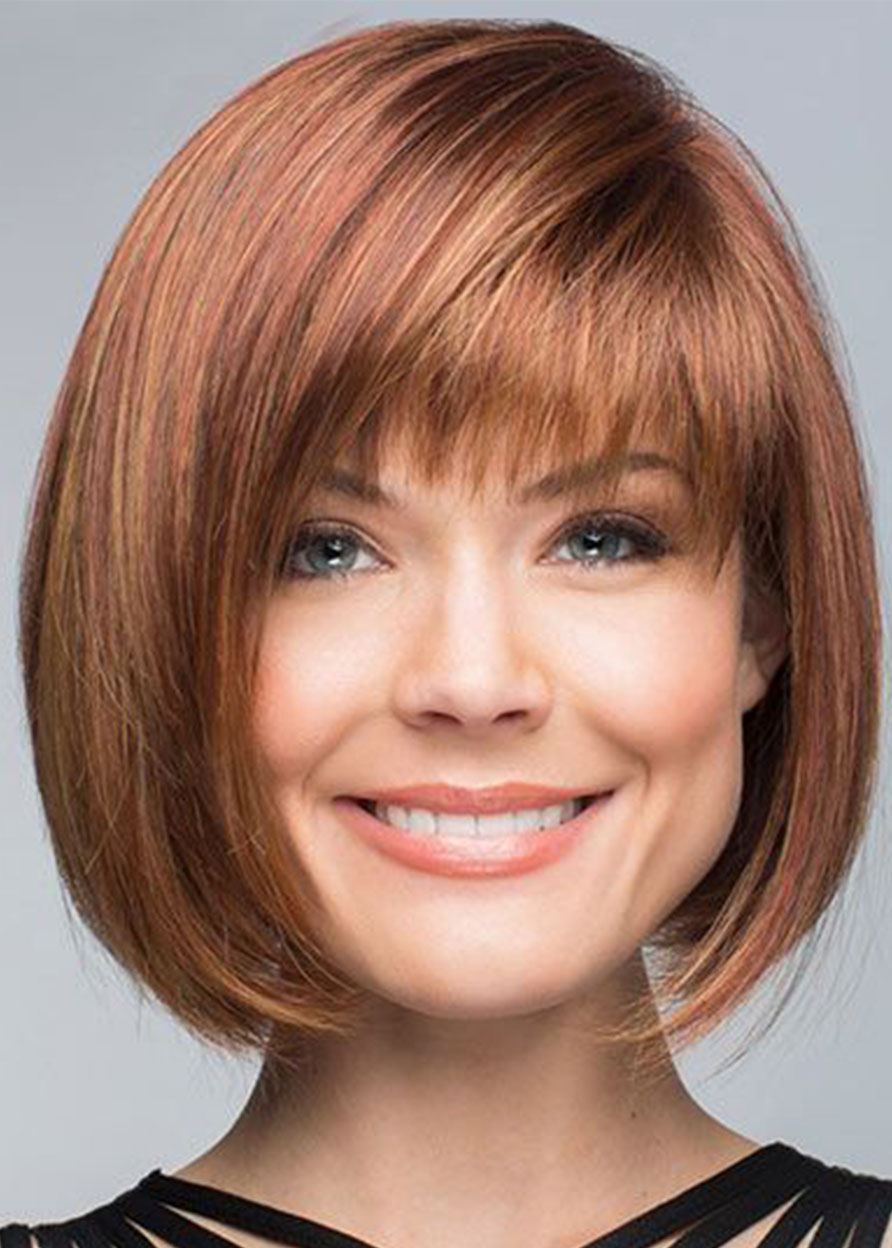 Short Bob Hairstyle With Bangs Women's Straight Synthetic Hair Capless Wigs 10Inches