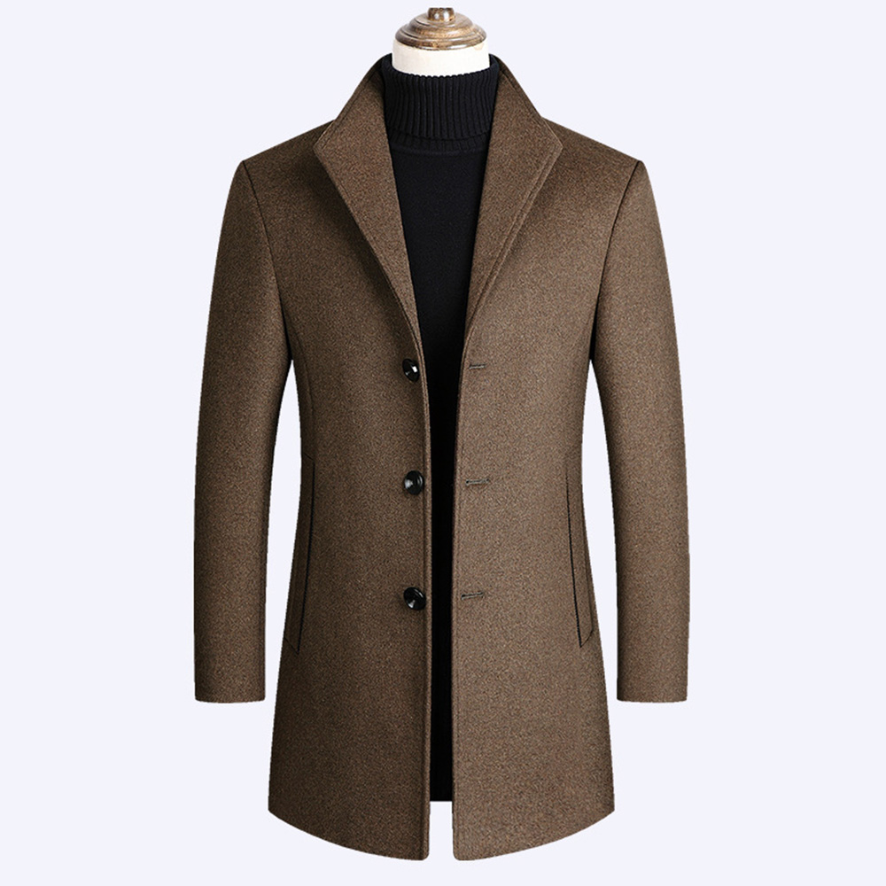 Slim Plain Mid-Length Lapel Fall Men's Coat