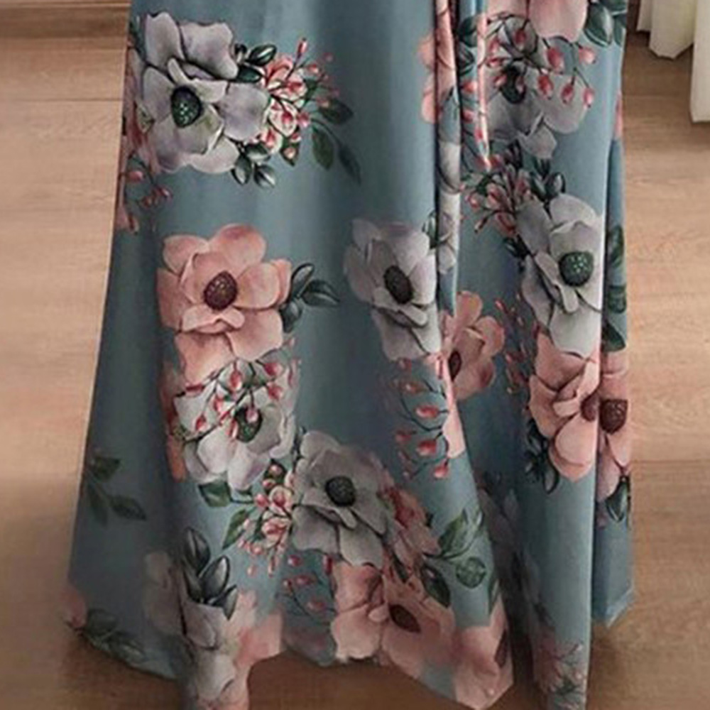 V-Neck Floor-Length Print Long Sleeve Pullover Women's Dress