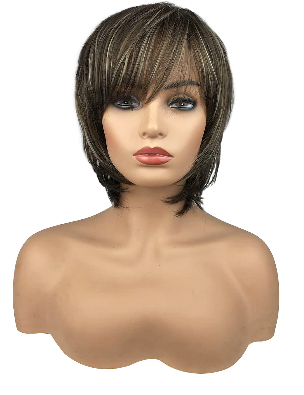 Women's Short Bob Style Straight Synthetic Hair Wigs With Bangs Capless Wigs 10inch