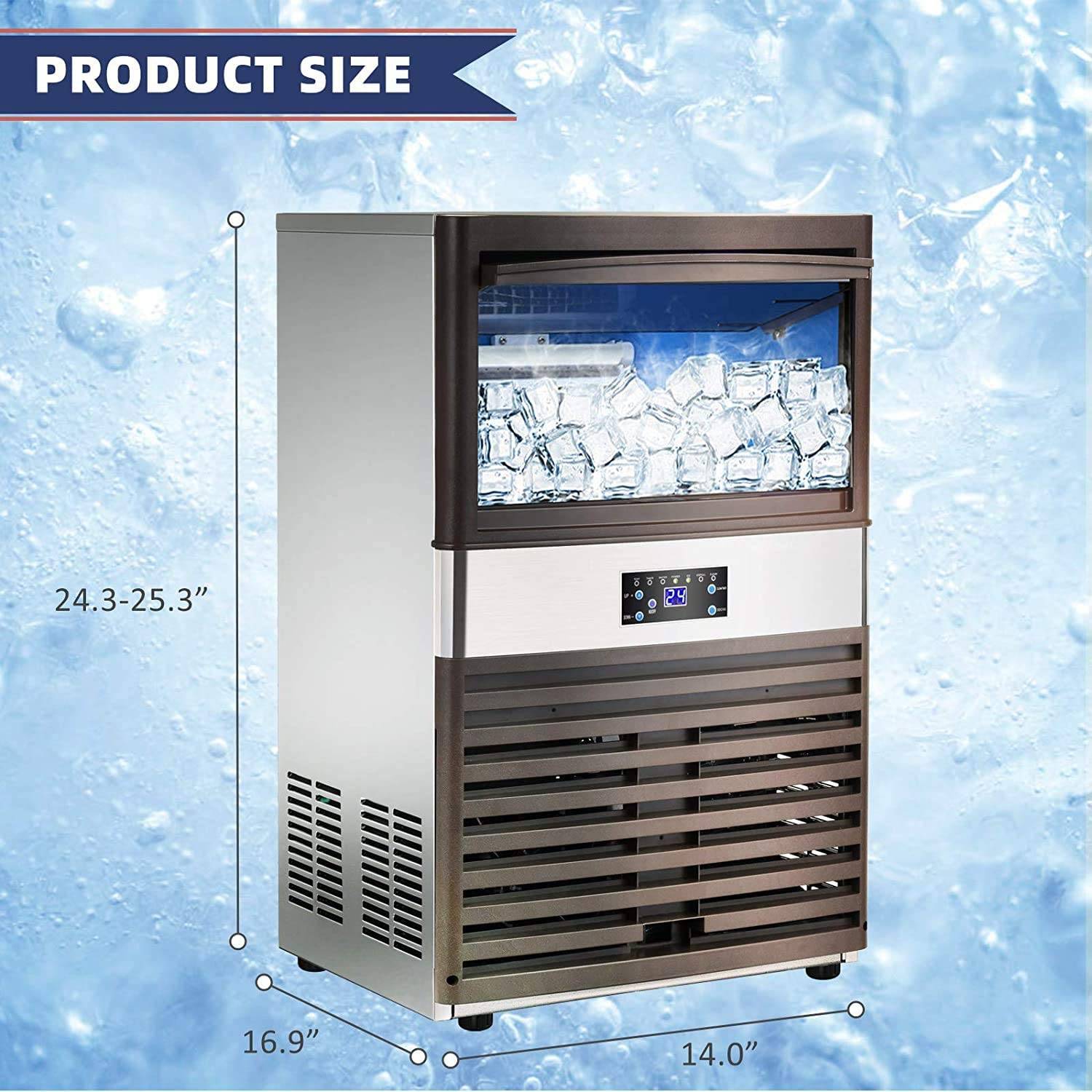 Commercial Ice Machine Maker 110LBS 24H Stainless Steel Free Standing Ice Machine Maker Air Cooling Ice Cube Machine Ideal for Party