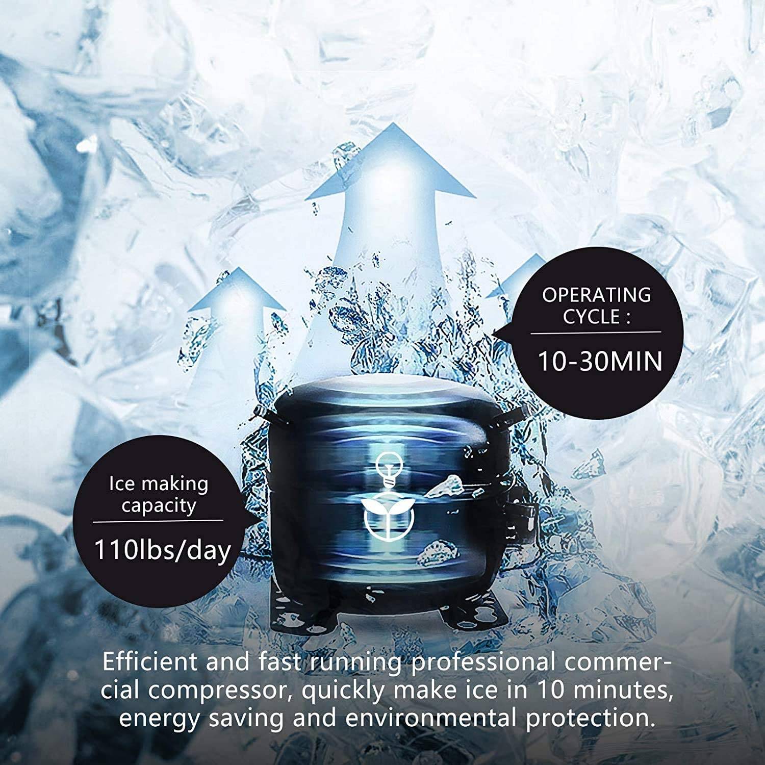 Commercial Ice Machine Maker 110LBS 24H Stainless Steel Free Standing Ice Machine Maker Air Cooling Ice Cube Machine Ideal for Party