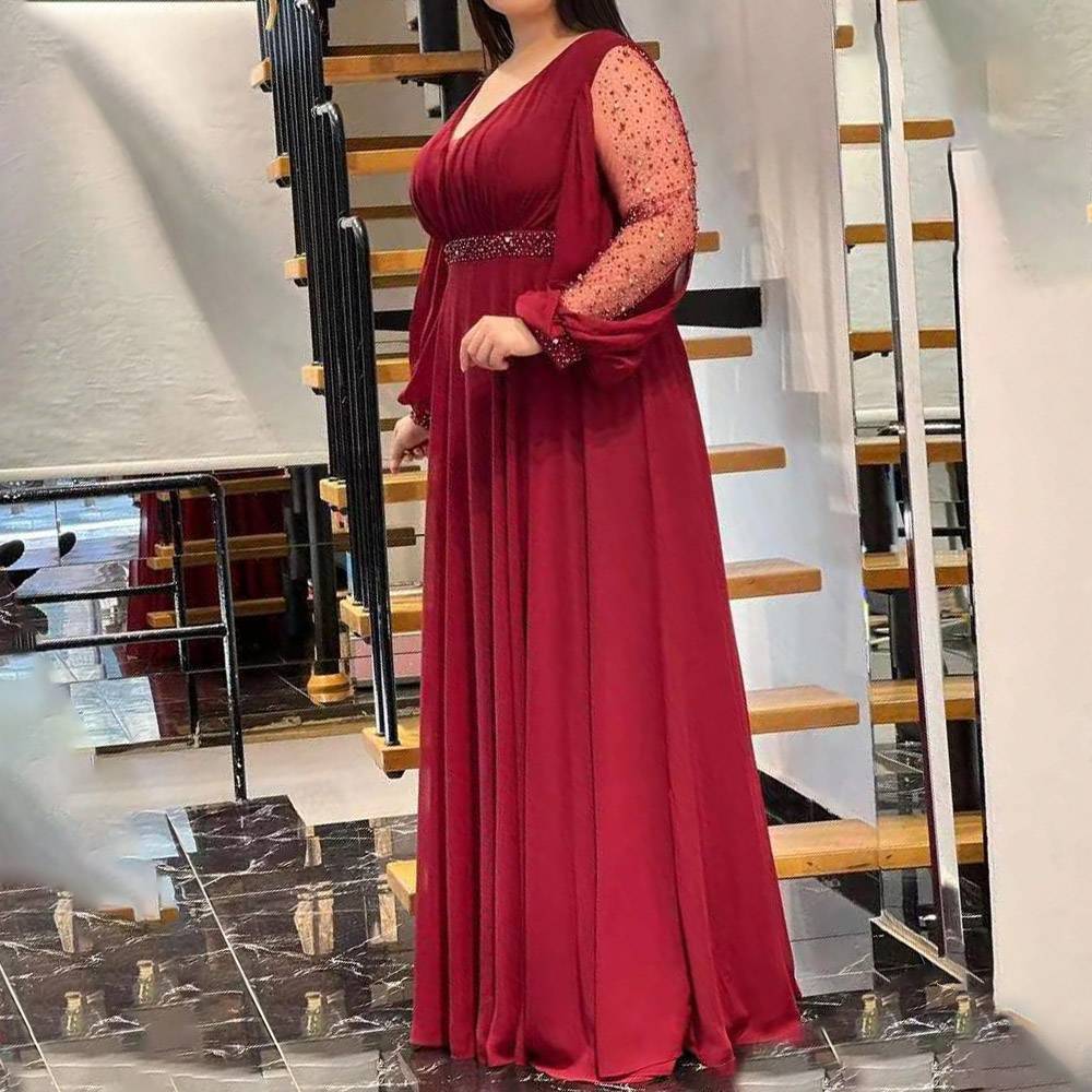 A-Line Draped Floor-Length V-Neck Formal Dress