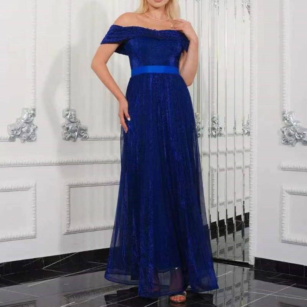 Off-The-Shoulder A-Line Short Sleeves Floor-Length Evening Dress
