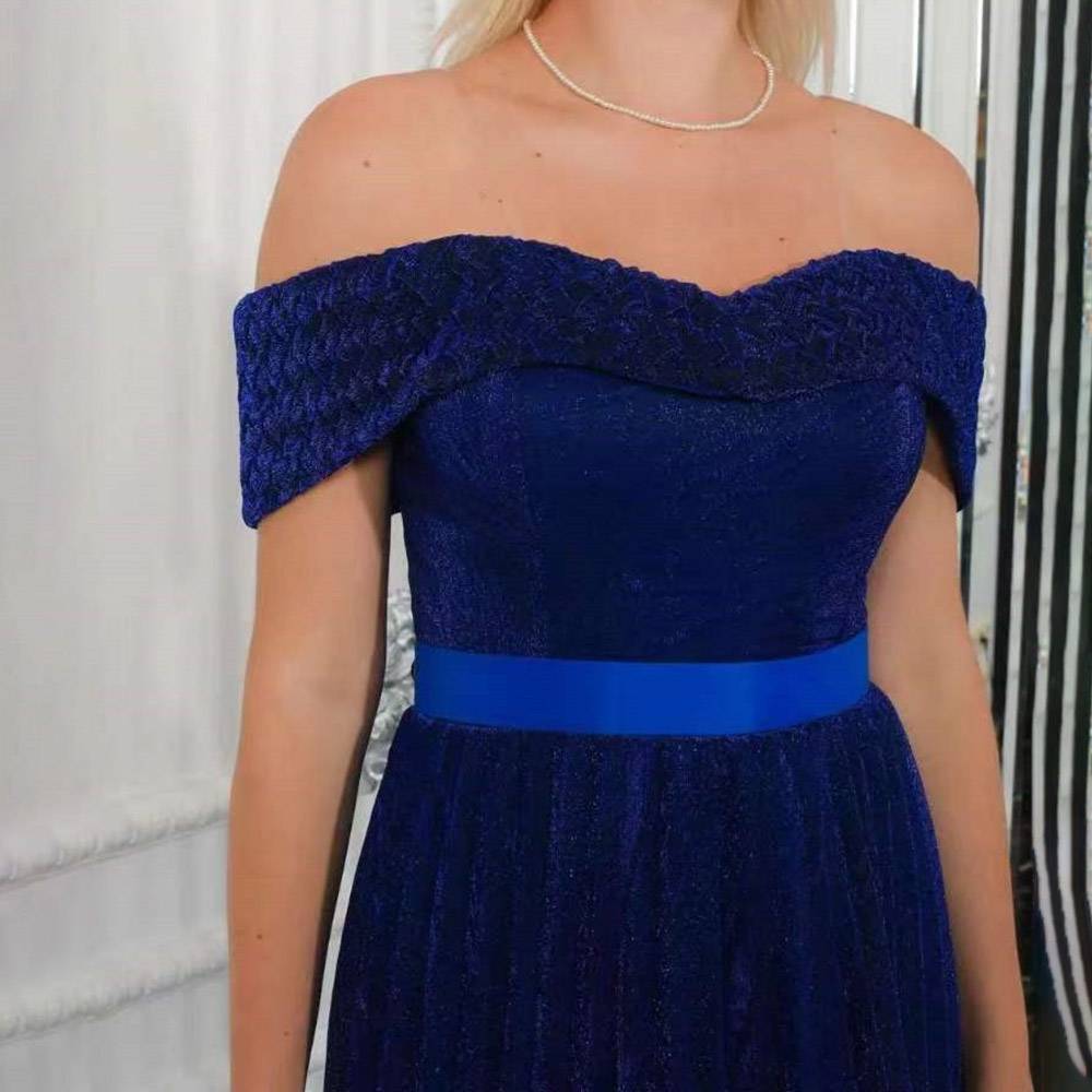 Off-The-Shoulder A-Line Short Sleeves Floor-Length Evening Dress