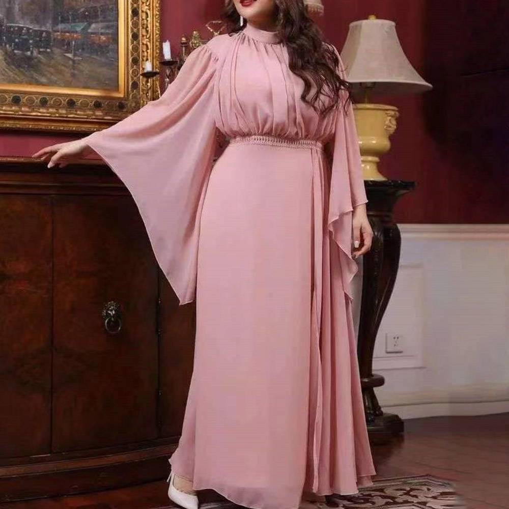 High Neck A-Line Long Sleeves Floor-Length Celebrity Dress