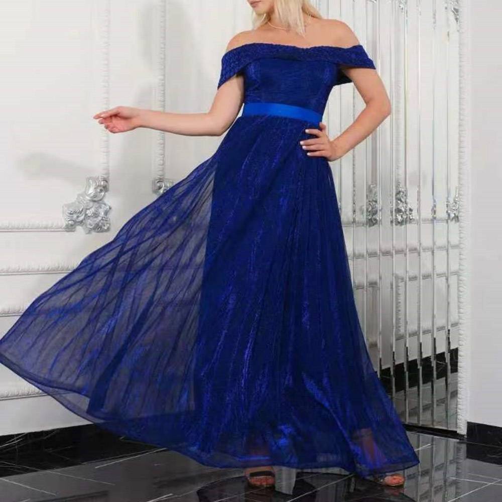 Off-The-Shoulder A-Line Short Sleeves Floor-Length Evening Dress
