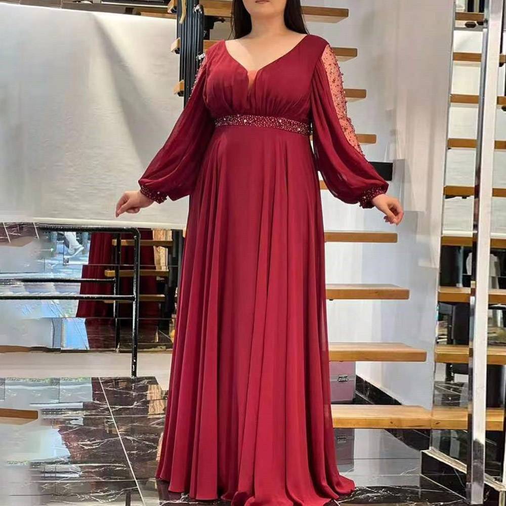 A-Line Draped Floor-Length V-Neck Formal Dress