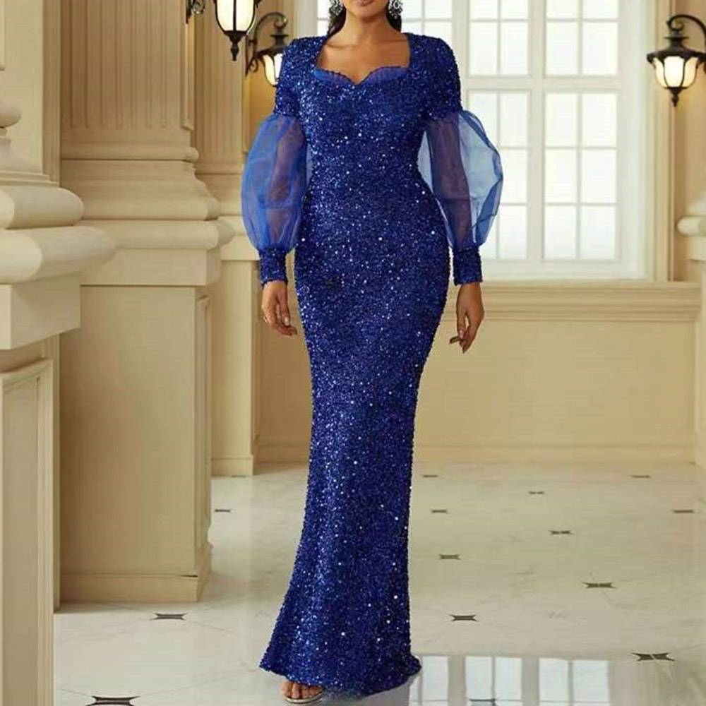 Sequins Floor-Length Long Sleeves Trumpet/Mermaid Celebrity Dress