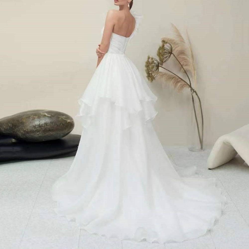 Floor-Length Sleeveless One Shoulder Ball Gown Hall Wedding Dress