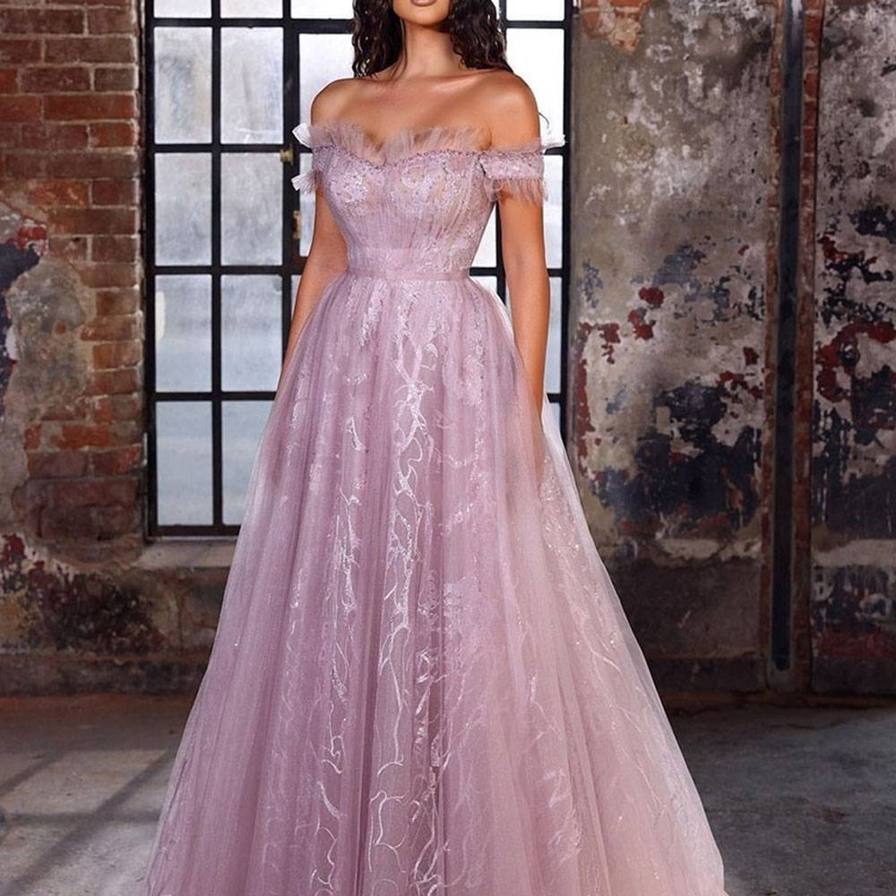 A-Line Floor-Length Off-The-Shoulder Evening Dress