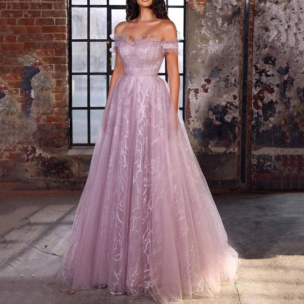 A-Line Floor-Length Off-The-Shoulder Evening Dress