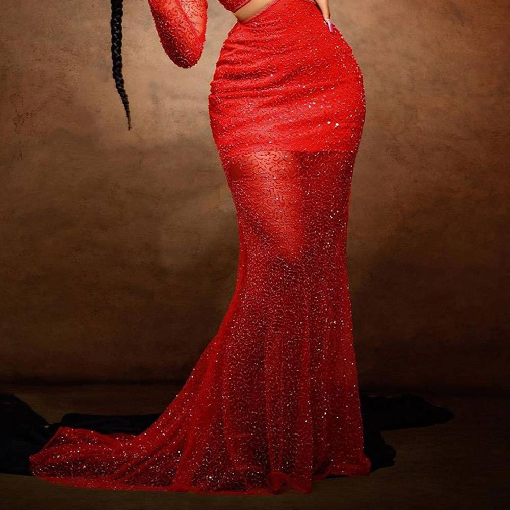 Sequins Floor-Length Trumpet/Mermaid Long Sleeves Formal Dress
