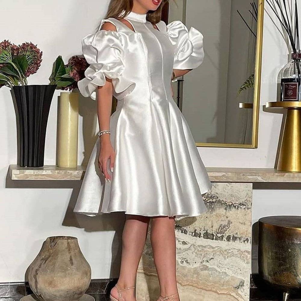 Knee-Length Ruffles High Neck Half Sleeves Cocktail Dress
