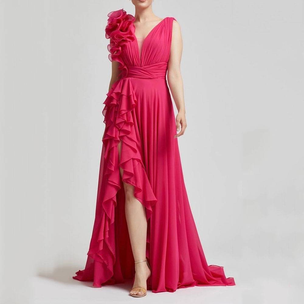V-Neck Sleeveless Floor-Length A-Line Celebrity Dress