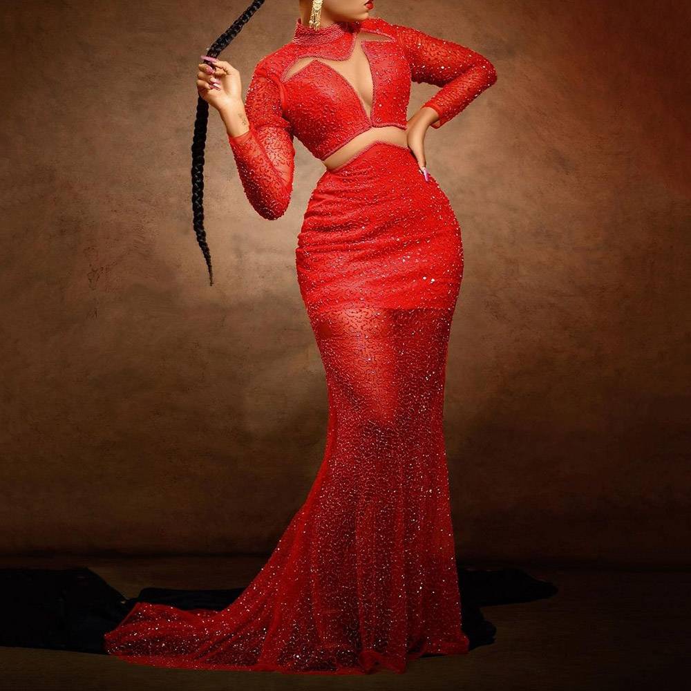 Sequins Floor-Length Trumpet/Mermaid Long Sleeves Formal Dress
