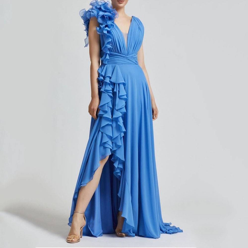 V-Neck Sleeveless Floor-Length A-Line Celebrity Dress