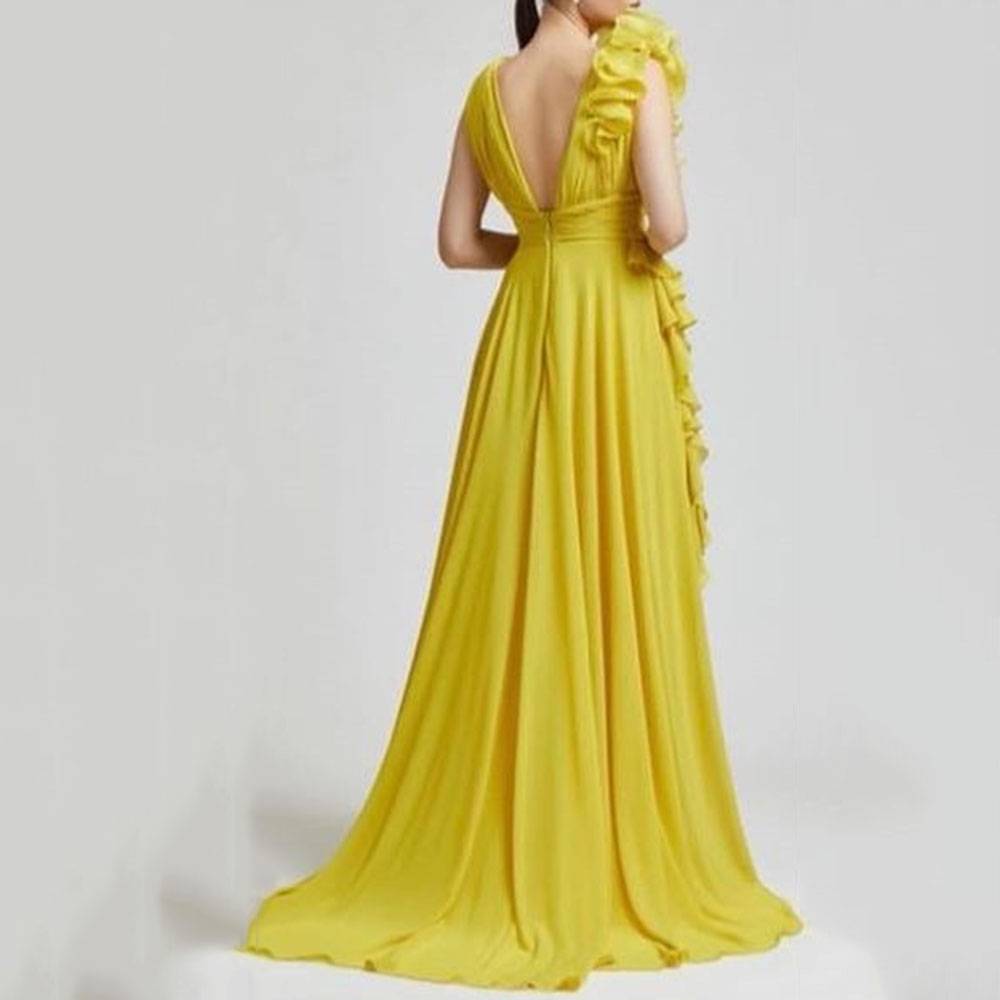 V-Neck Sleeveless Floor-Length A-Line Celebrity Dress
