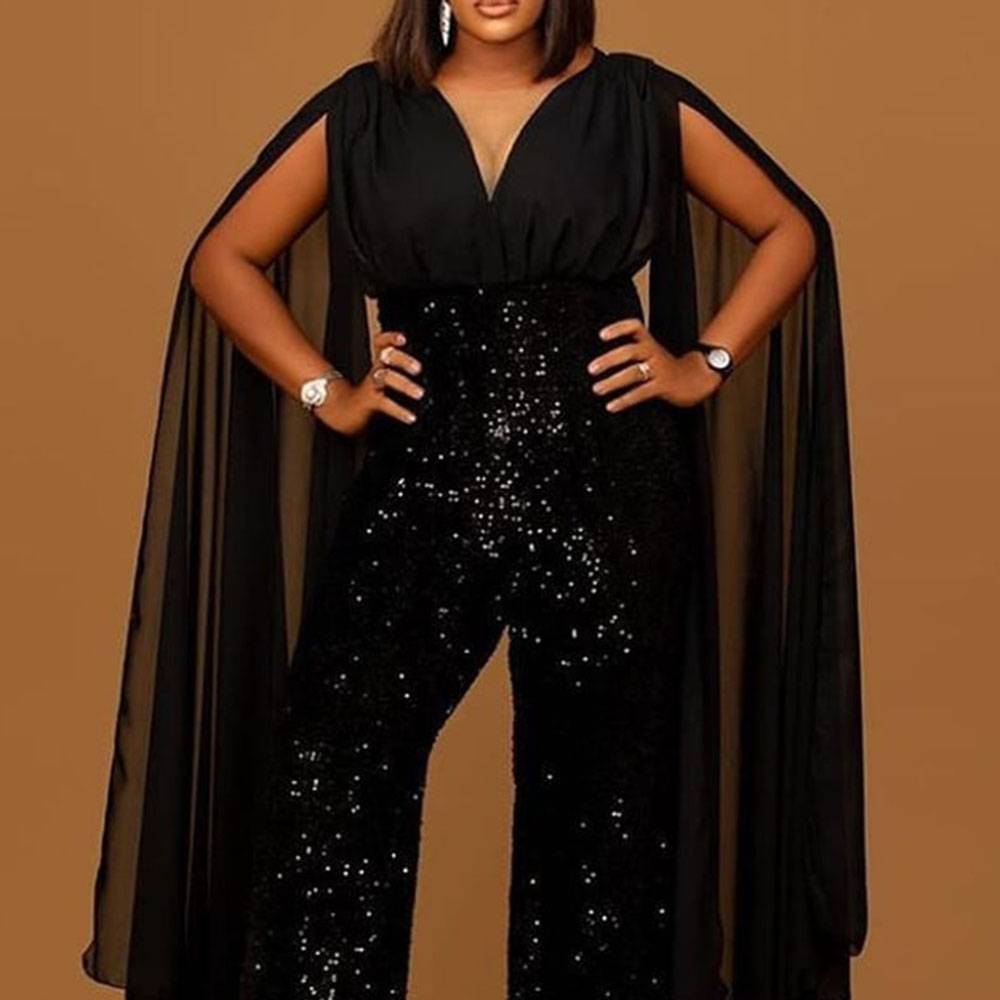 V-Neck Long Sleeves Sequins Sheath/Column Evening Dress