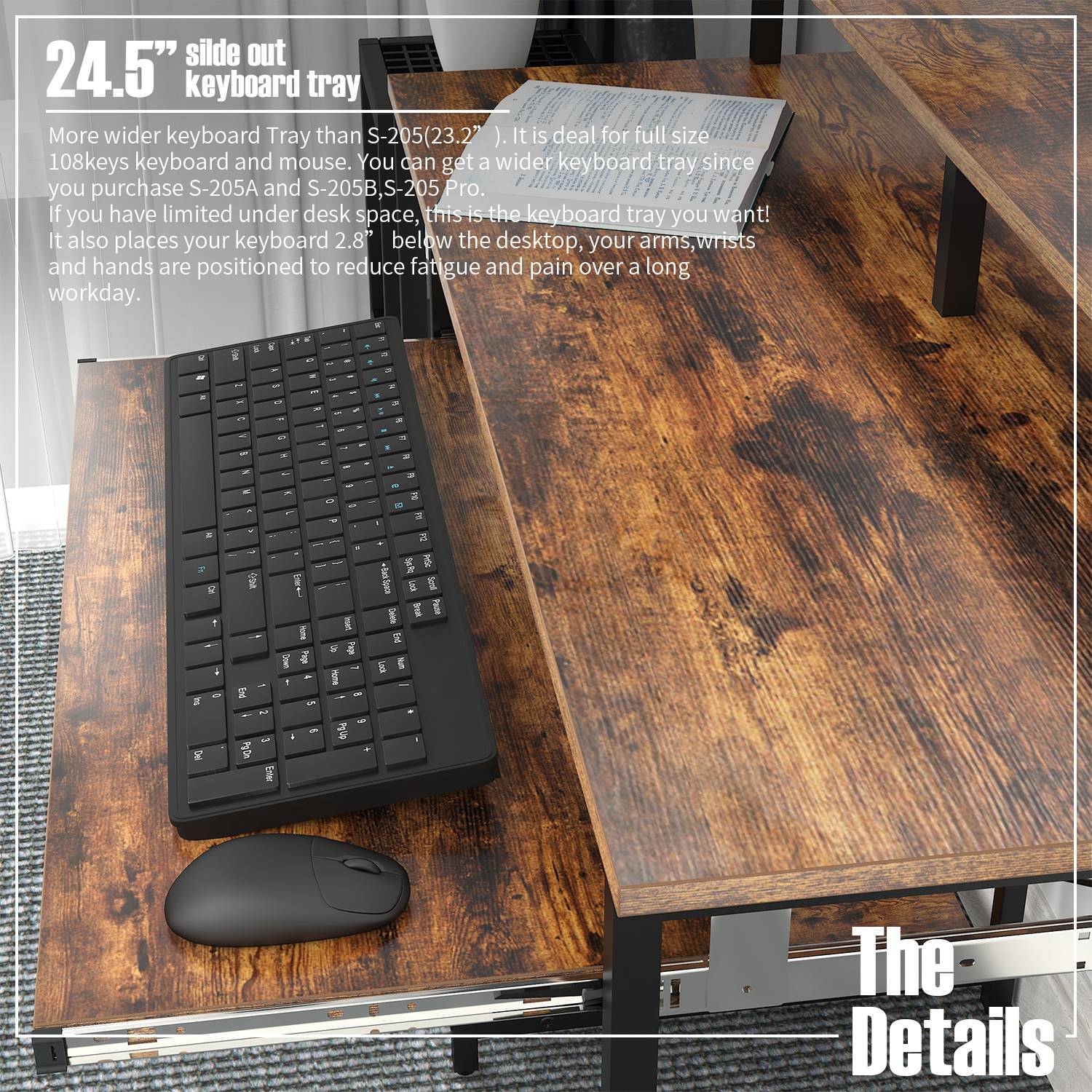 47 Computer Desk Writing Study Table with Keyboard Tray and Monitor Stand