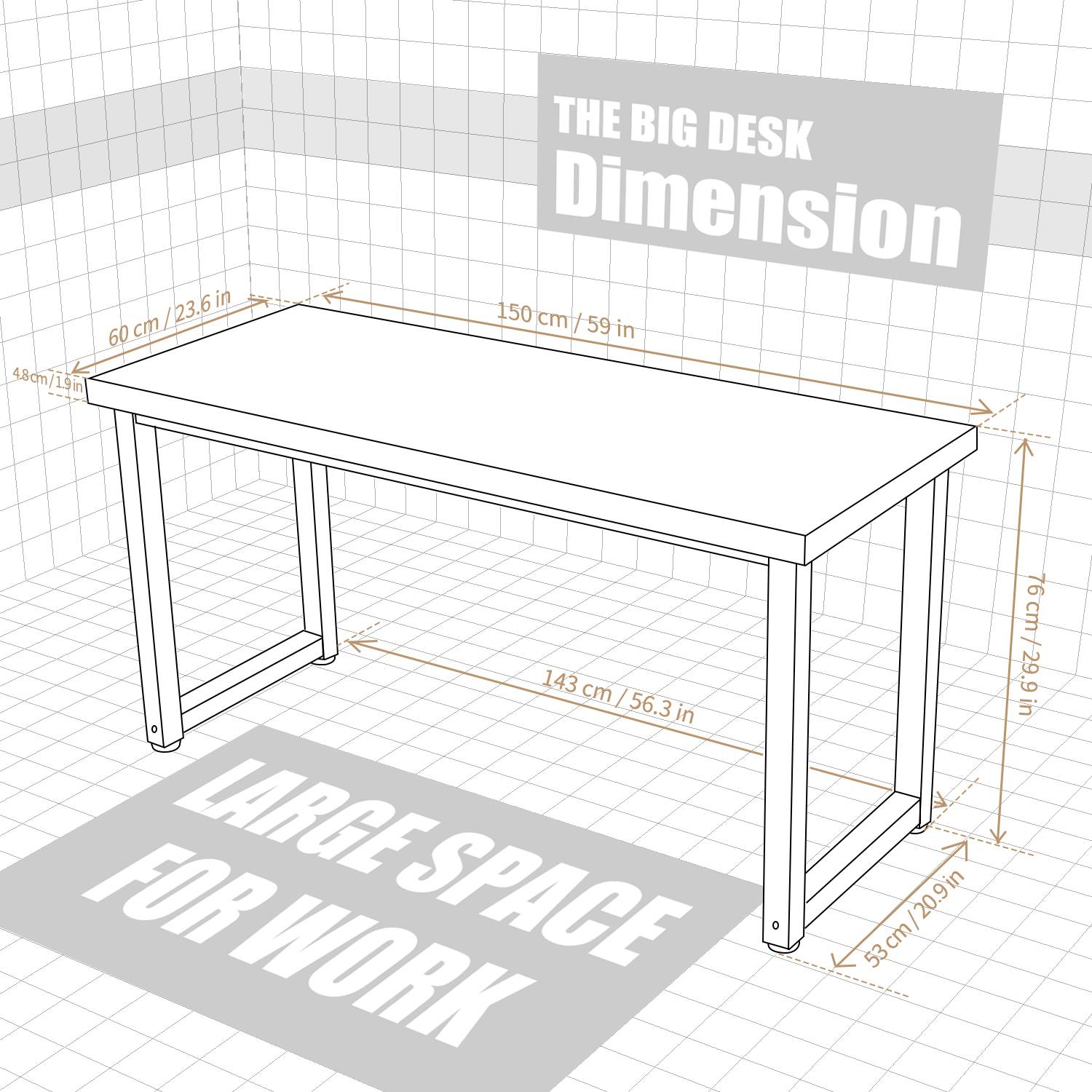 TOPSKY 47 Simple Office Desk Heavy Duty 550lbs Study Writing Desk Dinning  Table DT-001