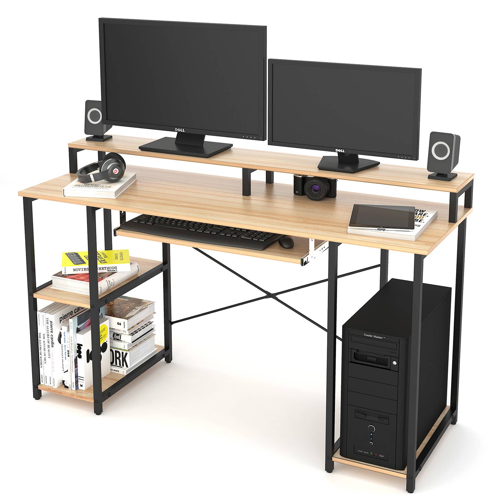 TOPSKY 54”Computer Desk with Storage Shelves/24.5" Keyboard Tray/Monitor Stand Study Table for Home Office S-205B