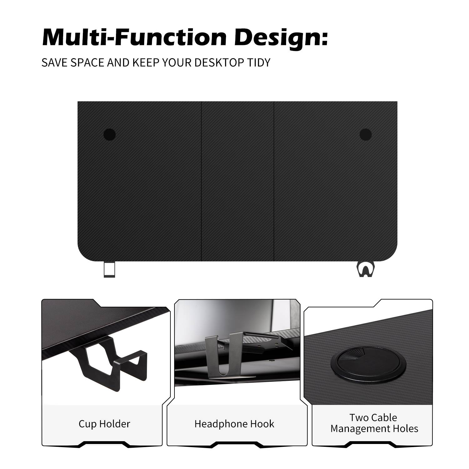 TOPSKY Gaming Desk Large Surface 63''x31.5'' with Cup Holder, Headphone  Hook and Cable Management GT-102