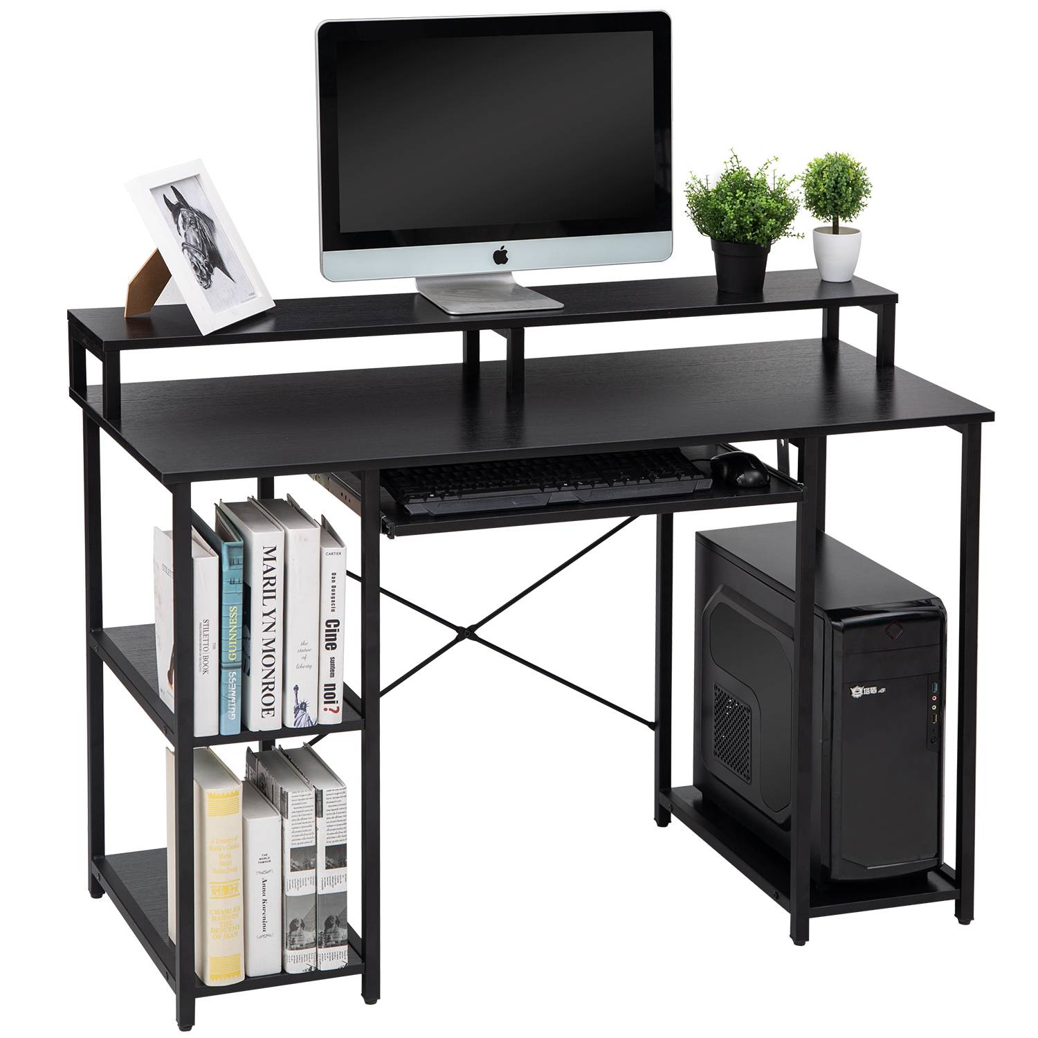 TOPSKY 46.5”Computer Desk with Storage Shelves/23.2" Keyboard Tray/Monitor Stand Study Table for Home Office S-205