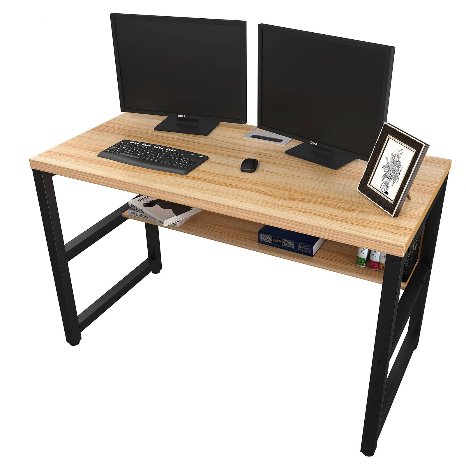 TOPSKY 47" Computer Desk with Bookshelf/Metal Hole Cable Cover 1.18" Thick Desk CT-8025A