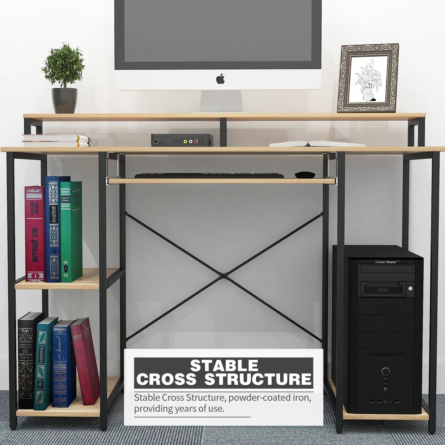 TOPSKY 46.5”Computer Desk with Storage Shelves/23.2" Keyboard Tray/Monitor Stand Study Table for Home Office S-205