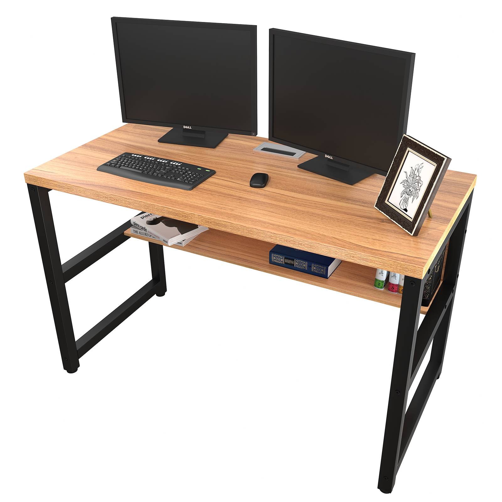 TOPSKY 47" Computer Desk with Bookshelf/Metal Hole Cable Cover 1.18" Thick Desk CT-8025A