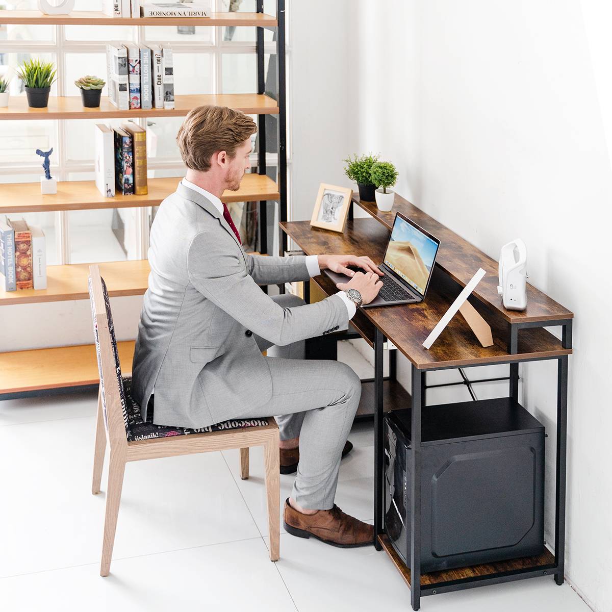 TOPSKY 46.5”Computer Desk with Storage Shelves/23.2" Keyboard Tray/Monitor Stand Study Table for Home Office S-205