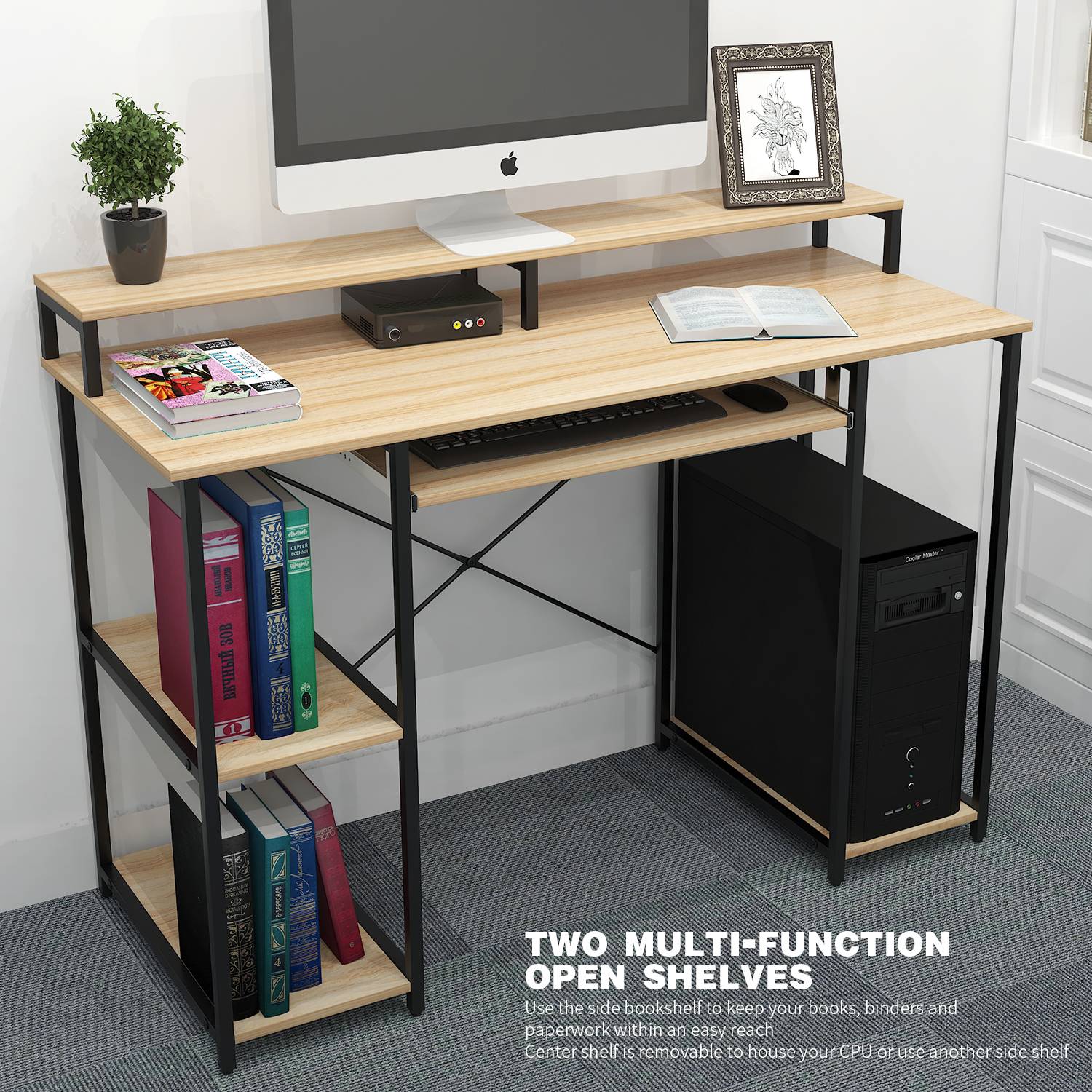 TOPSKY 46.5”Computer Desk with Storage Shelves/23.2" Keyboard Tray/Monitor Stand Study Table for Home Office S-205