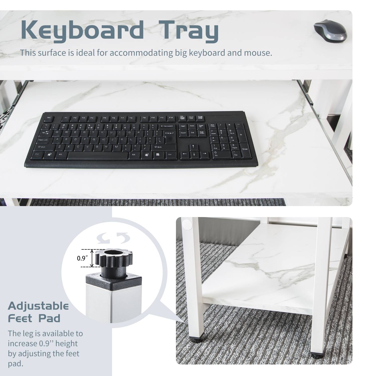 TOPSKY Computer Desk 59”Large Desktop Surface with Additional 3-Tier Bookshelves, 1-Tier Storage Shelf and Keyboard Tray for Office