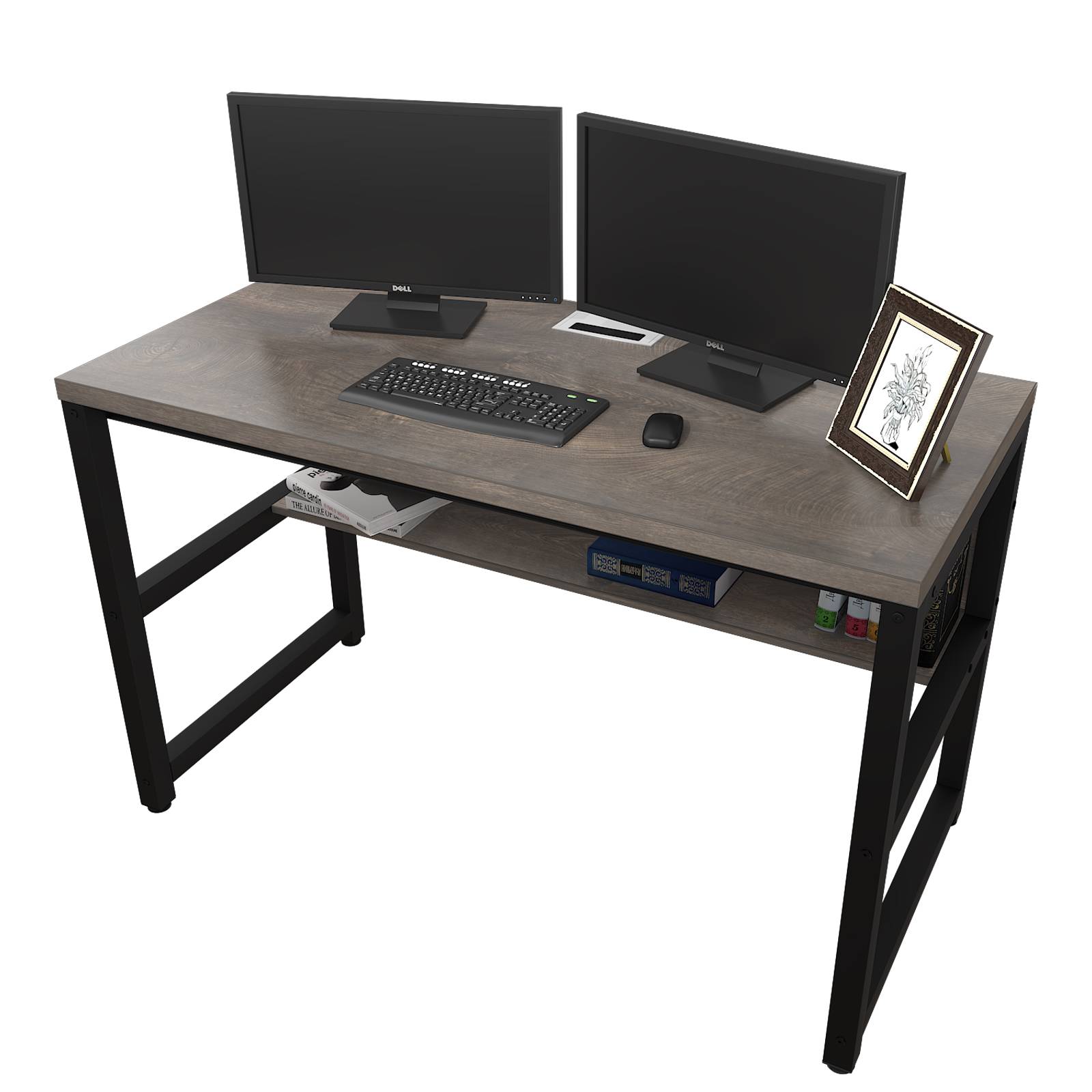 TOPSKY 47" Computer Desk with Bookshelf/Metal Hole Cable Cover 1.18" Thick Desk CT-8025A