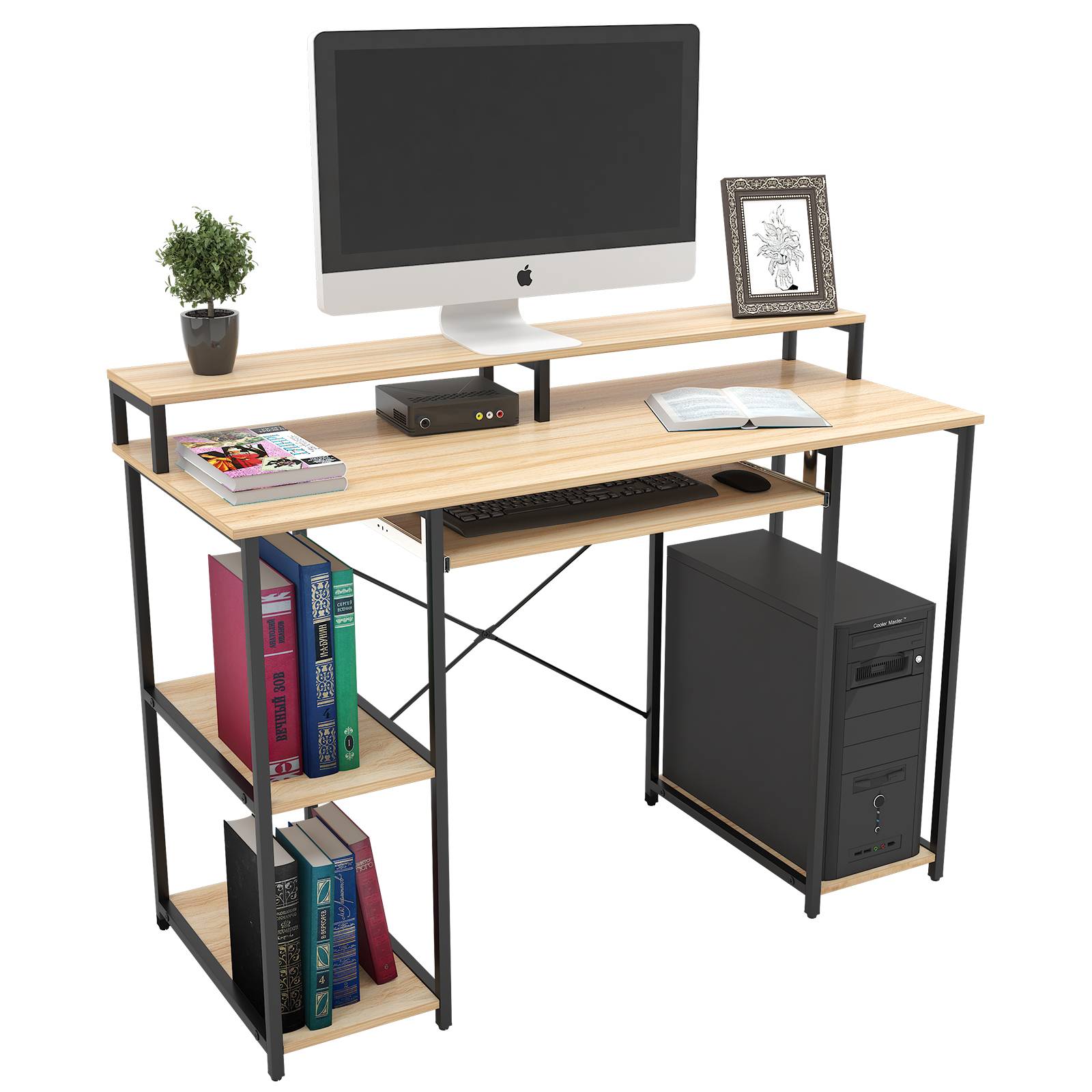 TOPSKY 46.5”Computer Desk with Storage Shelves/23.2" Keyboard Tray/Monitor Stand Study Table for Home Office S-205