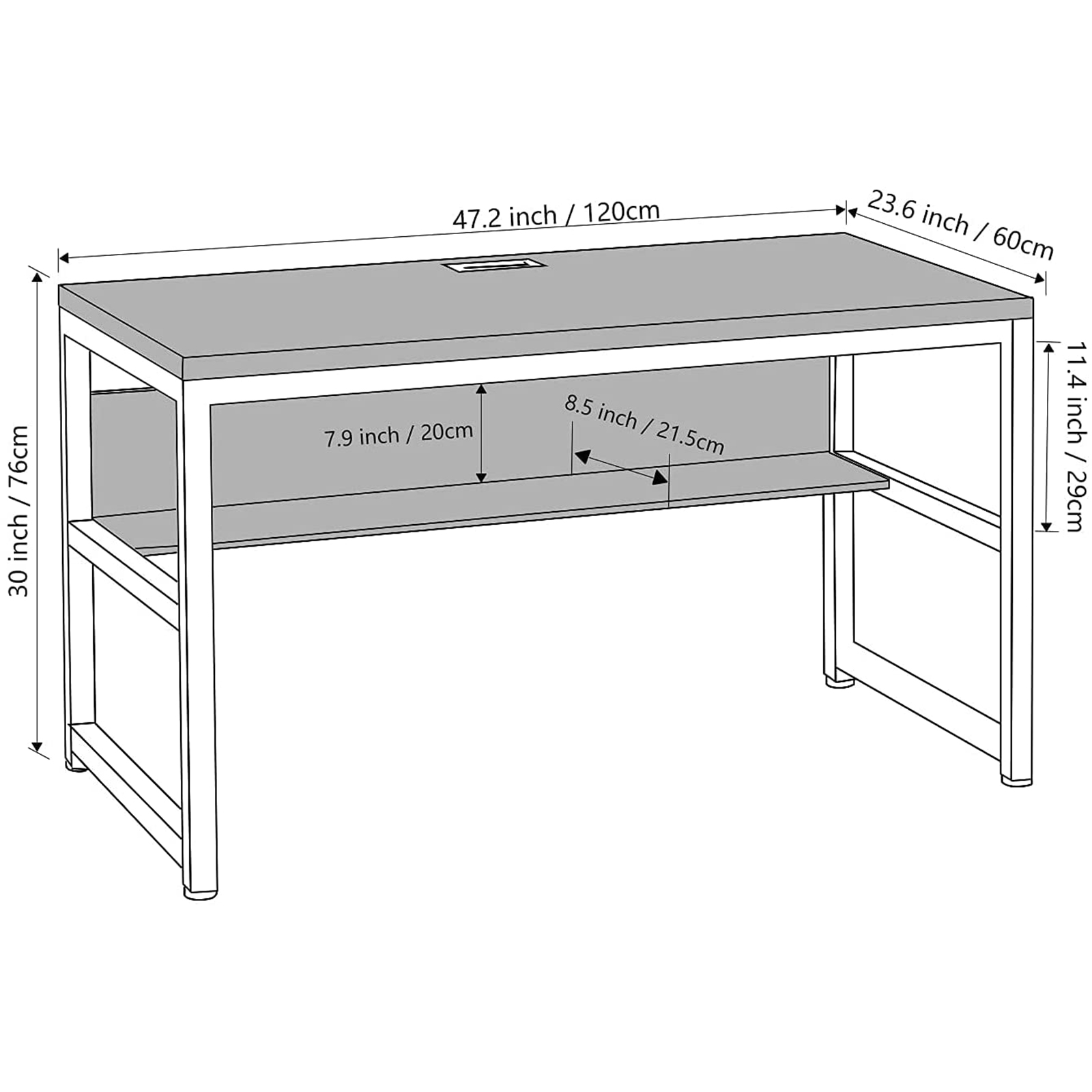 TOPSKY 47" Computer Desk with Bookshelf/Metal Hole Cable Cover 1.18" Thick Desk CT-8025A