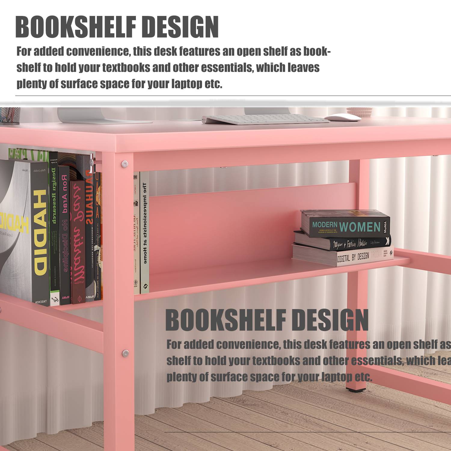 TOPSKY 47" Computer Desk with Bookshelf/Metal Hole Cable Cover 1.18" Thick Desk CT-8025A