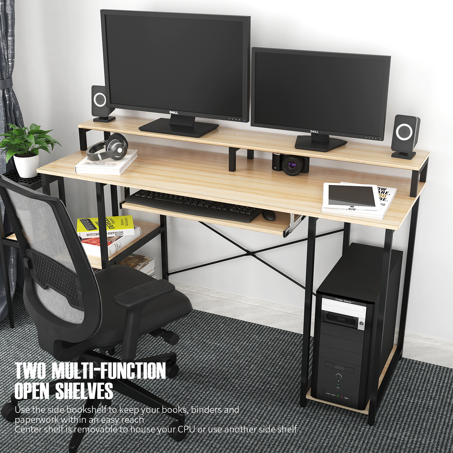 TOPSKY 54”Computer Desk with Storage Shelves/24.5" Keyboard Tray/Monitor Stand Study Table for Home Office S-205B