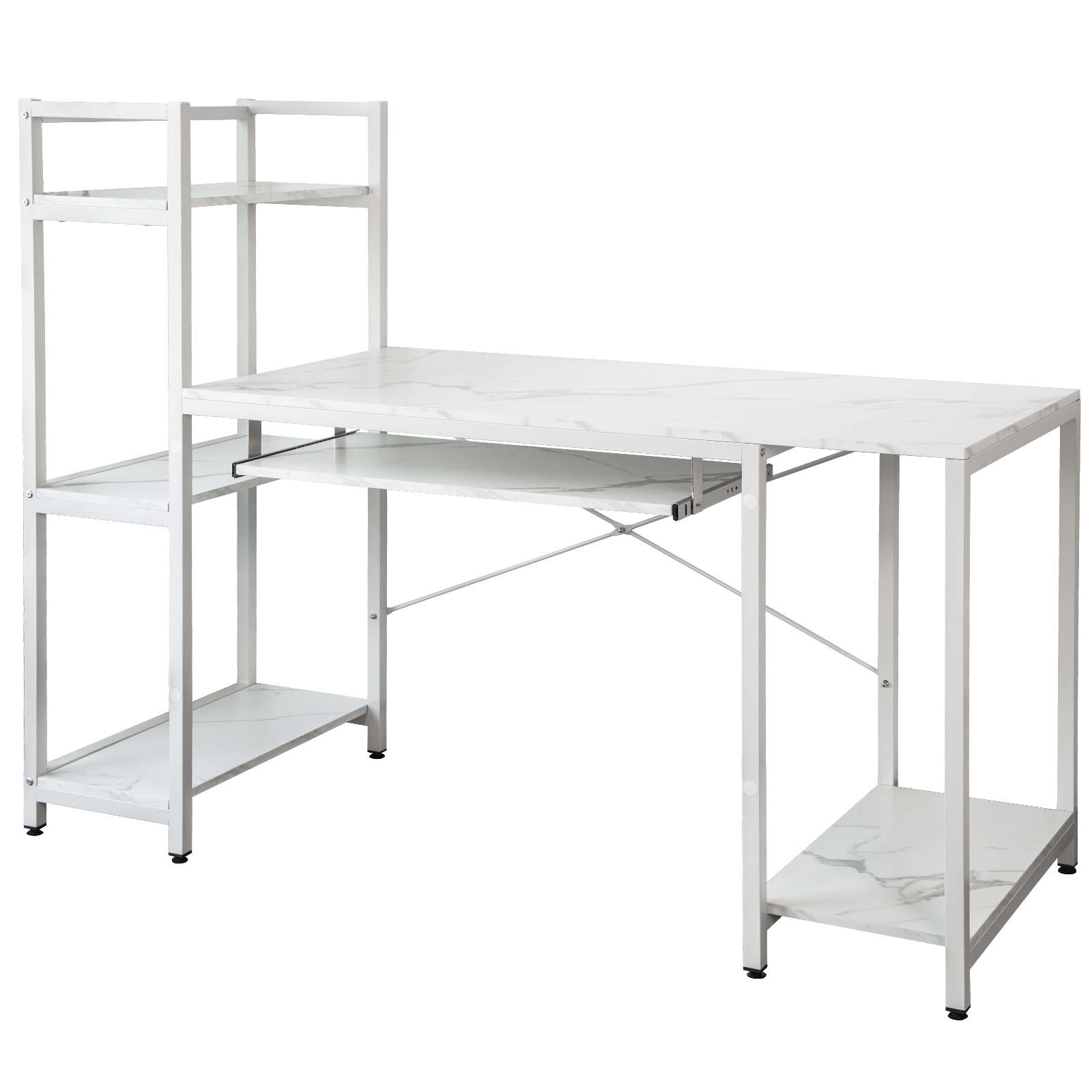 TOPSKY Computer Desk 59”Large Desktop Surface with Additional 3-Tier Bookshelves, 1-Tier Storage Shelf and Keyboard Tray for Office